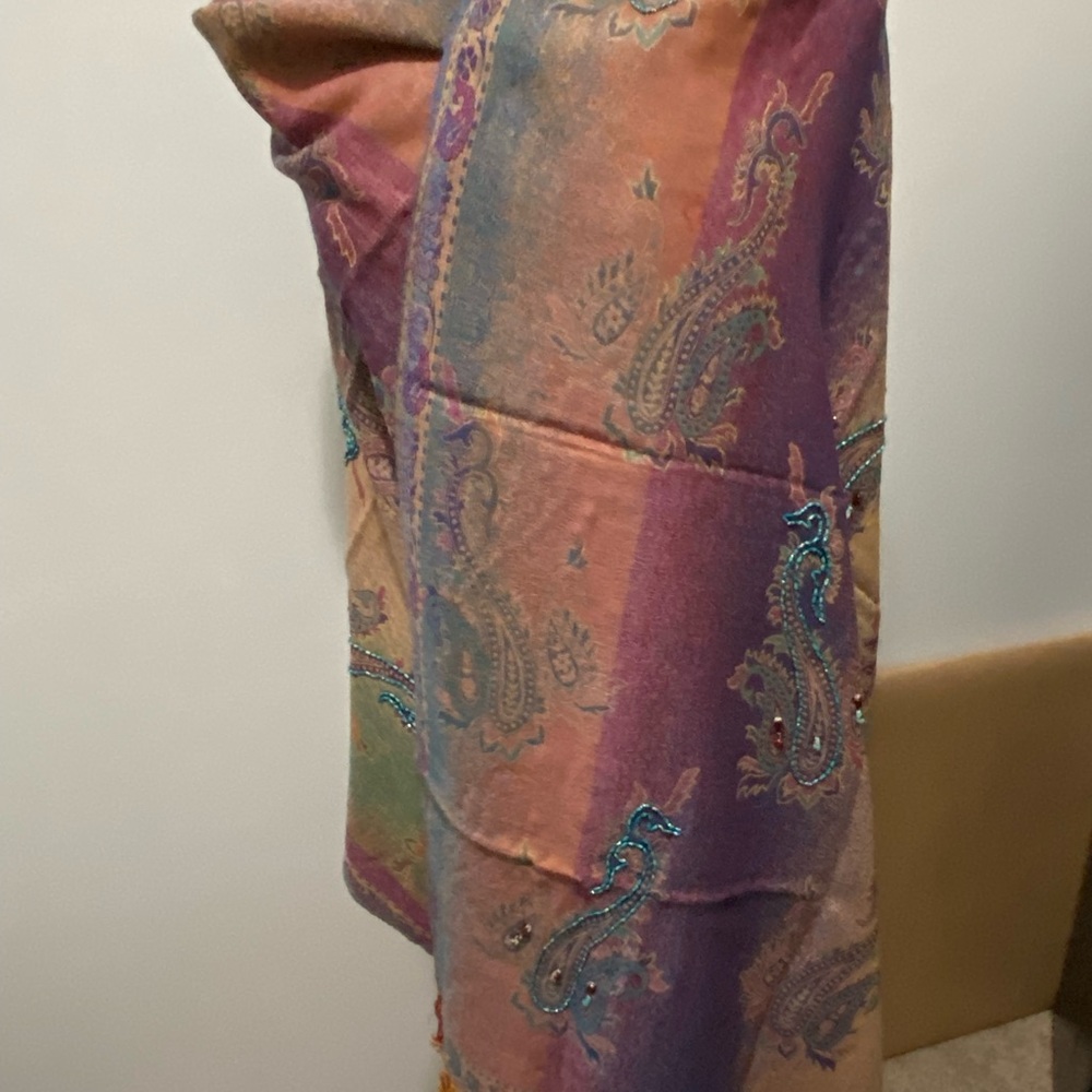 Gorgeous multicolor 100% wool shawl